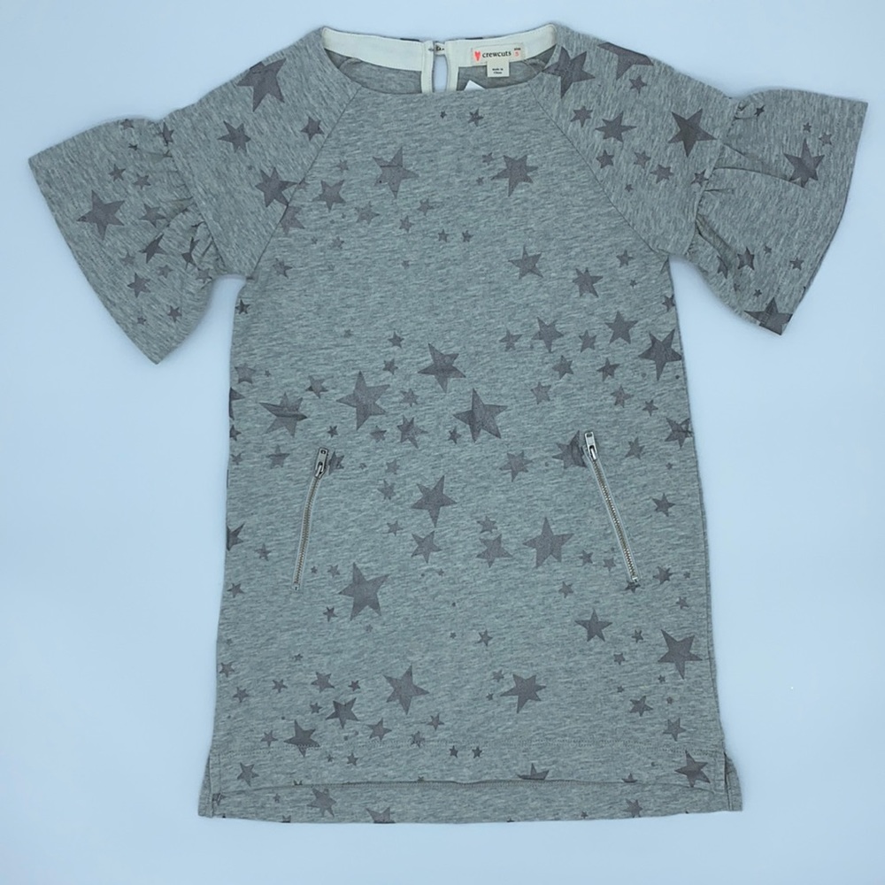 NWT CREWCUTS Grey Dress with Stars Girls Size 5